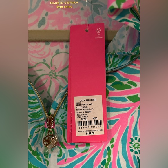 Lilly Pulitzer Luxletic Niccola Mesh Panel Half Zip Top Amalfi Blue Leaf It Wild - Picture 3 of 5